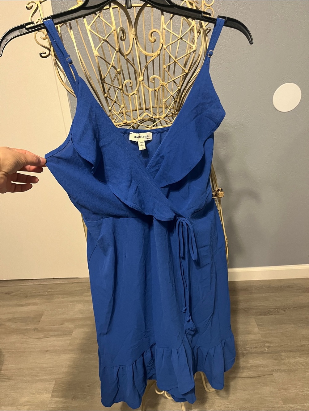 Monteau Royal Blue One-Shoulder Ruffle Wrap Dress